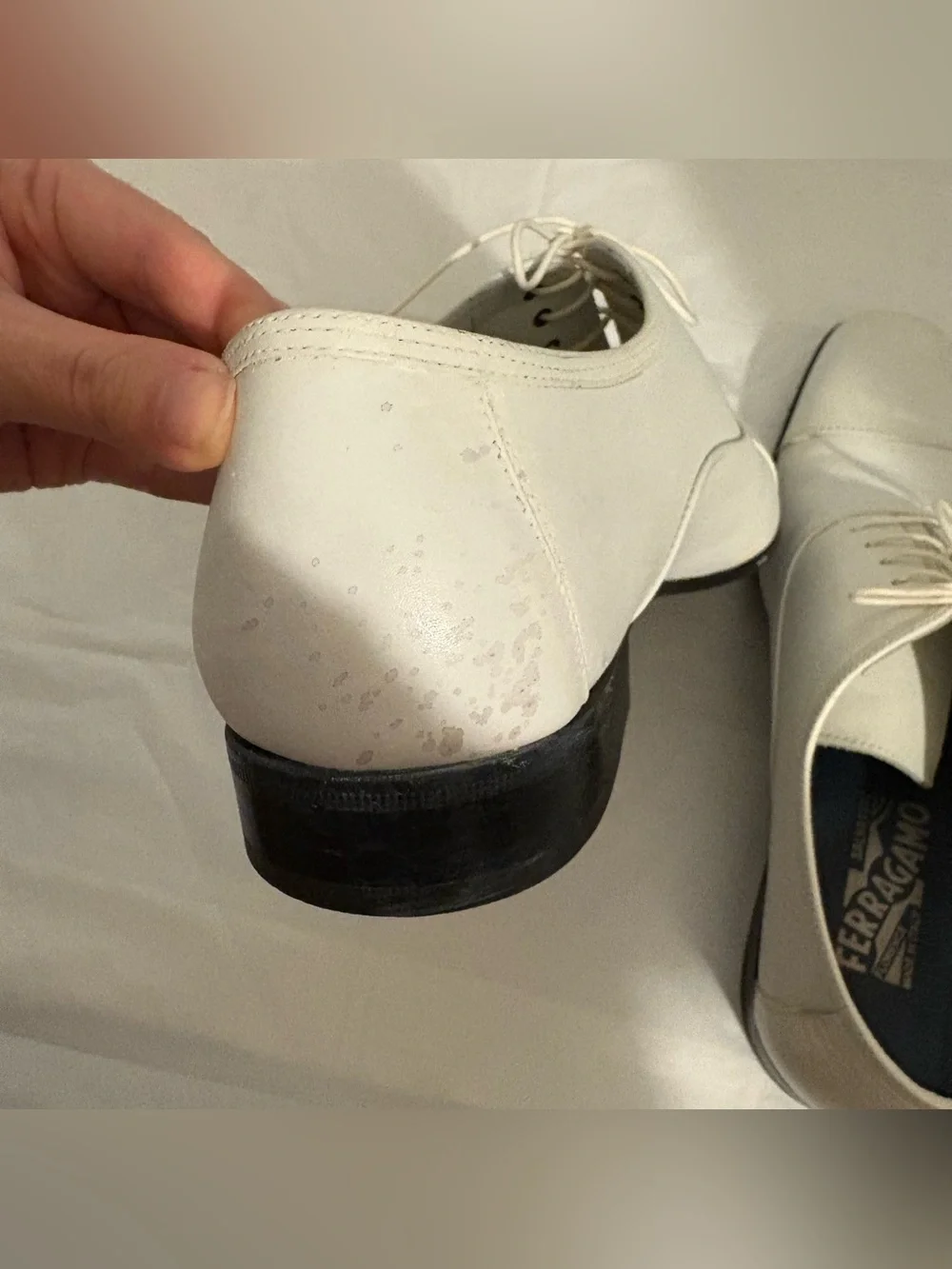 SALVATORE FERRAGAMO mens white leather dress shoes